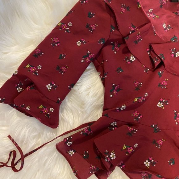 TOPSHOP Maroon Frill Blouse - Picture 2 of 3